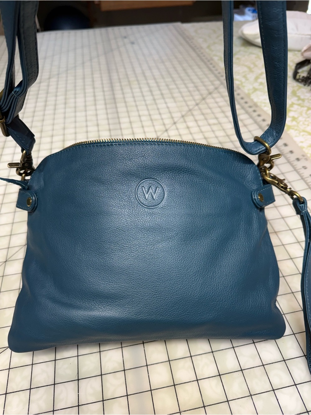 Blue Leather Crossbody Bag – omen Bags